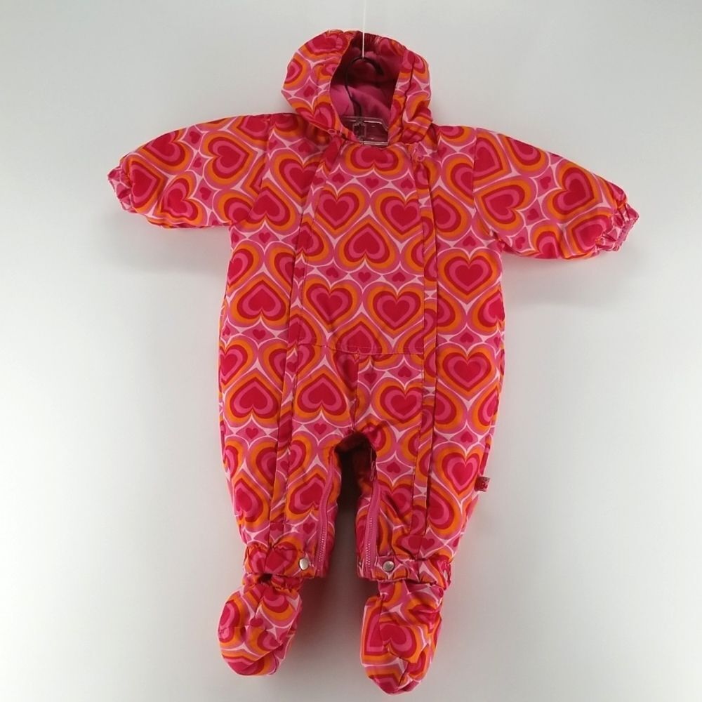 Me Too Snowsuit Baby Girls 3- 6 Months Double Full Zip One Piece Winter Hearts